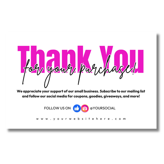 Pink & White  Basic Thank You Card Template (7 × 4.5 in)